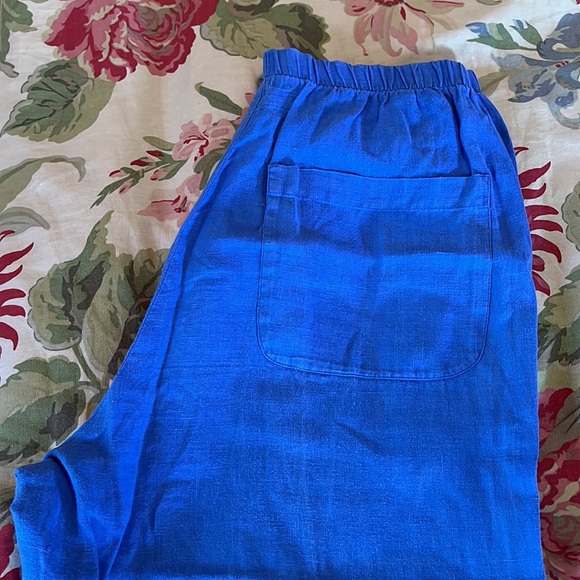 FLAX Size Small Lagenlook Pull-On Elastic Waist Pant Cornflower Blue 100% Linen - Picture 8 of 16